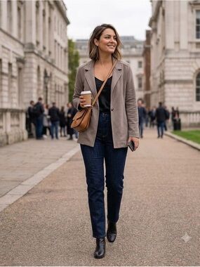 Taupe Women's Blazer Jacket - Classic Single-Button Coat